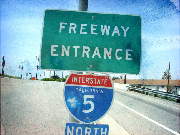 aged and worn California freeway sign