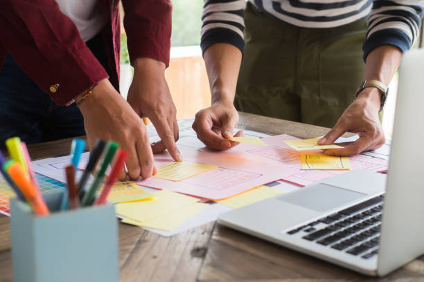 istock Web designer meeting  planning application for mobile phone. Design Online Technology Content, Ideas Proposal Strategy Tactics Vision Design Concept 1003998594