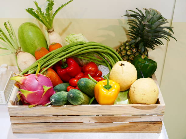 Fresh colorful vegetables and fruits