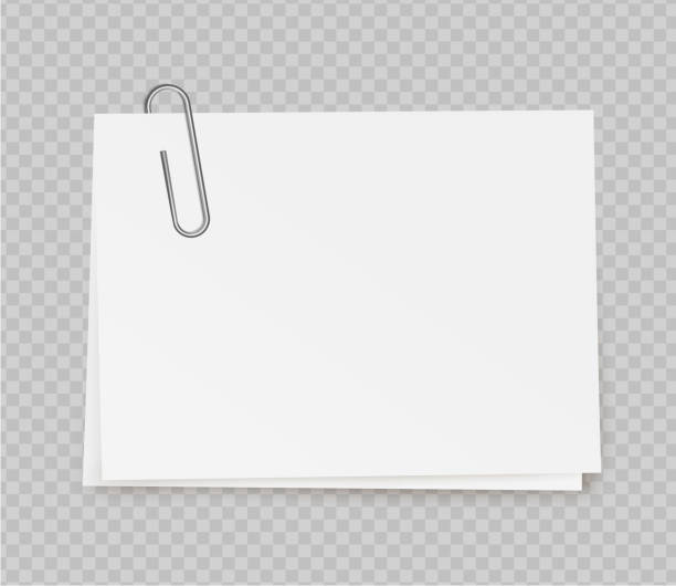 ilustrações, clipart, desenhos animados e ícones de vector realista nota branco papel com clipe de papel no plano de fundo transparente. - sheet adhesive note paper note pad