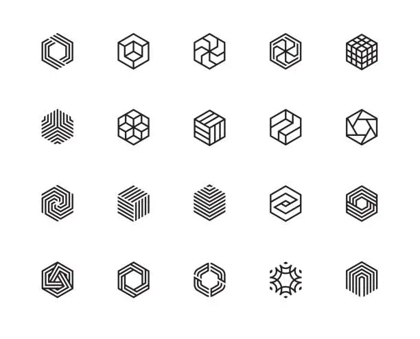 Vector illustration of Hexagon icons PF