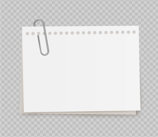ilustrações, clipart, desenhos animados e ícones de papel de nota branco realista de vetor de bloco de notas com clipe de papel em fundo transparente. - sheet adhesive note paper note pad