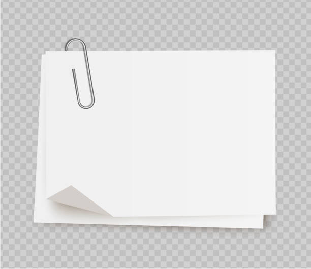 ilustraciones, imágenes clip art, dibujos animados e iconos de stock de vector realista blanco pergamino con clip de papel sobre fondo transparente. - sheet adhesive note paper note pad