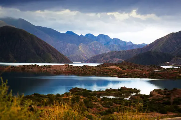 General view of spectacular Potrerillos reservoir in Mendoza province in Argentina