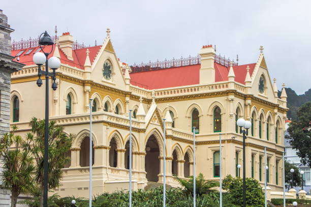 ニュージーランド議会図書館 (以前一般的なアセンブリ ライブラリ) は複雑な国会議事堂の建物の最も古いです。 - victorian architecture audio ストックフォトと画像
