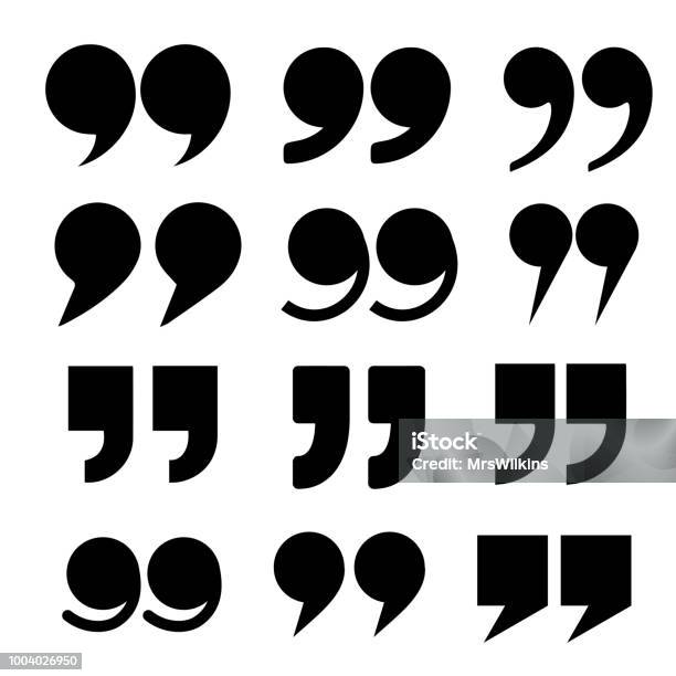 Quote Mark Icon Vector Set Collection Stock Illustration - Download Image Now - Quotation Mark, Speech Bubble, Quotation - Text