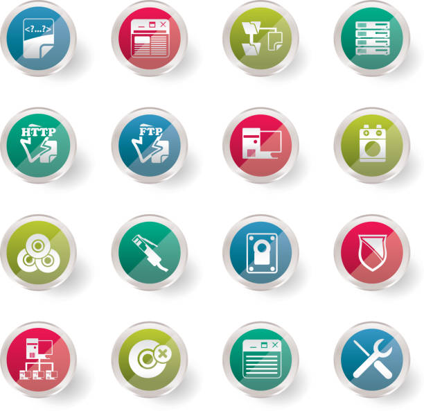 Server Side Computer icons over colored background Server Side Computer icons over colored background - Vector Icon Set ups power supply stock illustrations