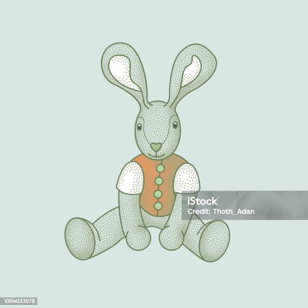Little Sitting Bunnyrabbit With Long Ears And An Orange Jacket Stock Illustration - Download Image Now