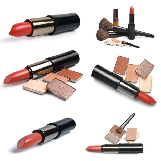 istock Collection of tools for make-up. Lipstick, shadows and brushes on a white background 1004041144