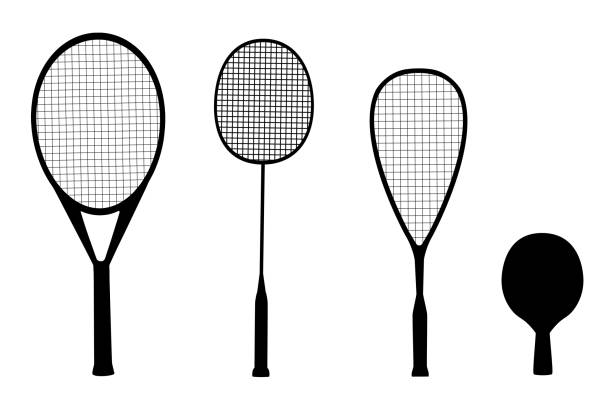 illustrazioni stock, clip art, cartoni animati e icone di tendenza di set vettoriale di sagome di sport racchetta - badminton sport