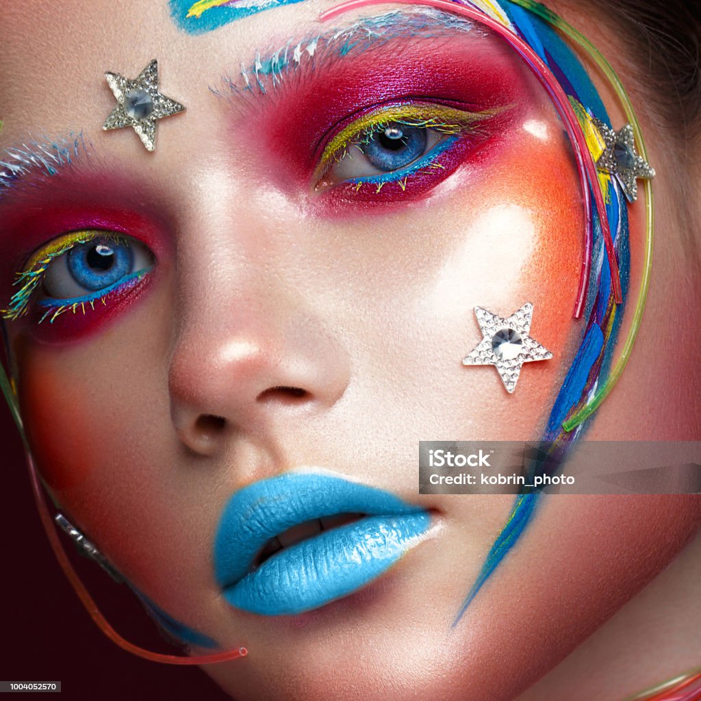 Beautiful Girl With Creative Makeup In Pop Art Style Beauty Face ...