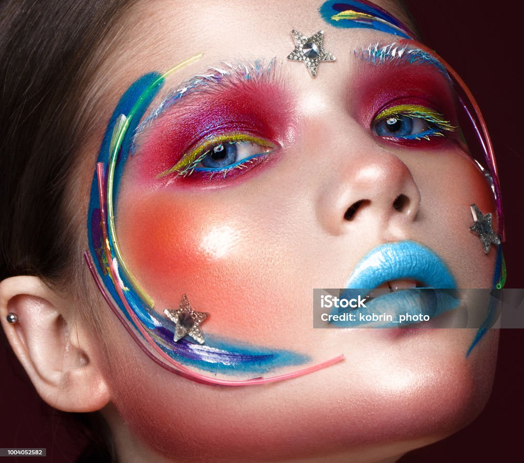 Beautiful Girl With Creative Makeup In Pop Art Style Beauty Face ...