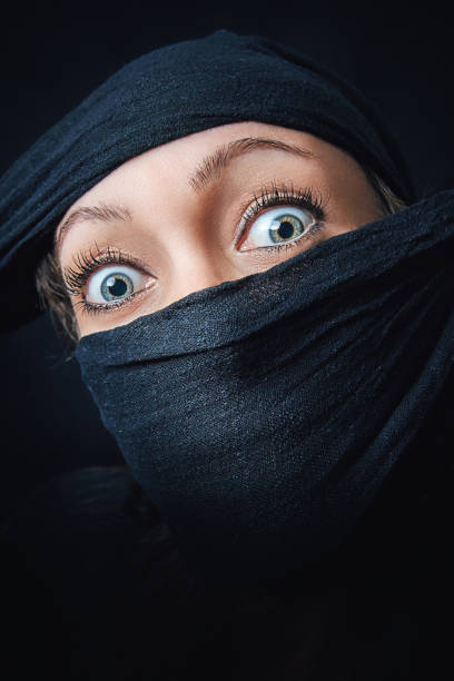 istock Woman face close up with only eyes visible 1004057644