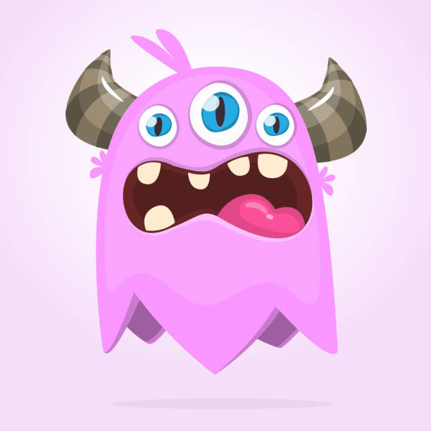 istock Scared cartoon pink monster. Vector cute monster mascot illustration for Halloween 1004059136