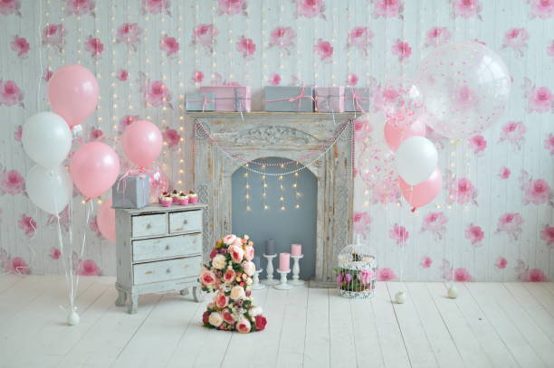 istock Birthday decorations. Balloons pink and white. 1004065122