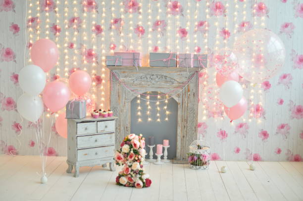 istock Birthday decorations. Balloons pink and white. 1004065174