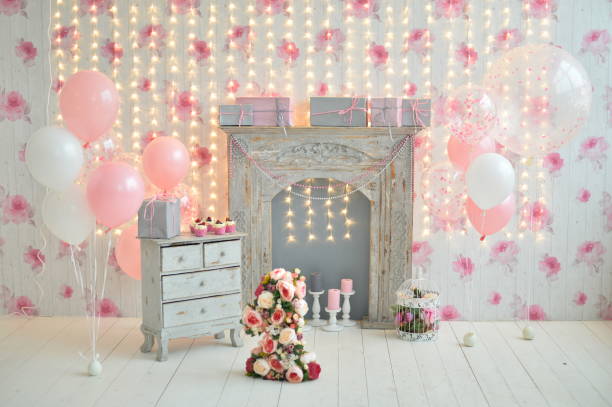 istock Birthday decorations. Balloons pink and white. 1004065188