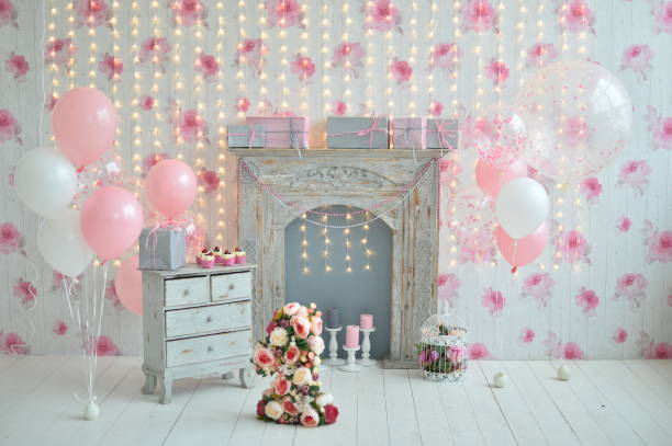 istock Birthday decorations. Balloons pink and white. 1004065204