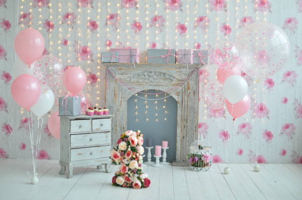 istock Birthday decorations. Balloons pink and white. 1004065266