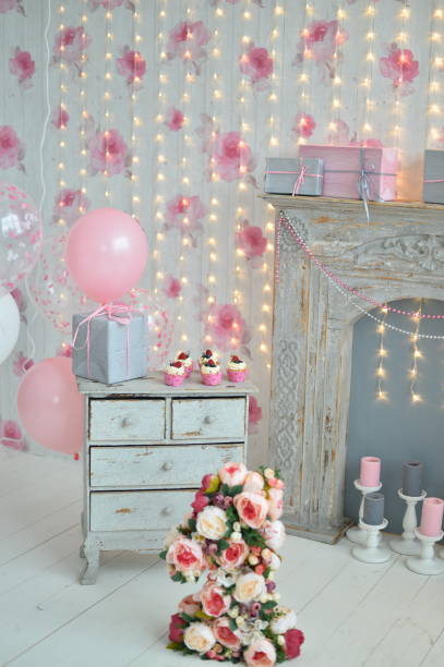 istock Birthday decorations. Balloons pink and white. 1004065276