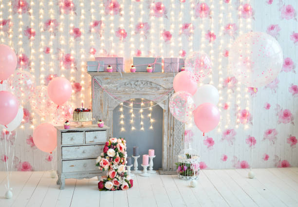 istock Birthday decorations. Balloons pink and white. 1004065364