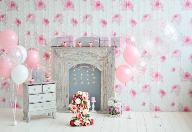 istock Birthday decorations. Balloons pink and white. 1004065370