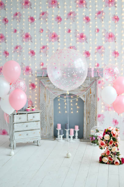 istock Birthday decorations. Balloons pink and white. 1004065470