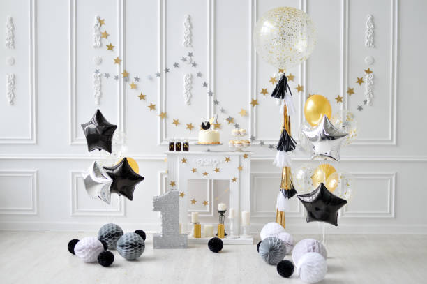 Birthday decorations. black balloons.