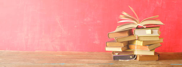 istock Open Book on a pile of old books, panorama, good copy space 1004072962