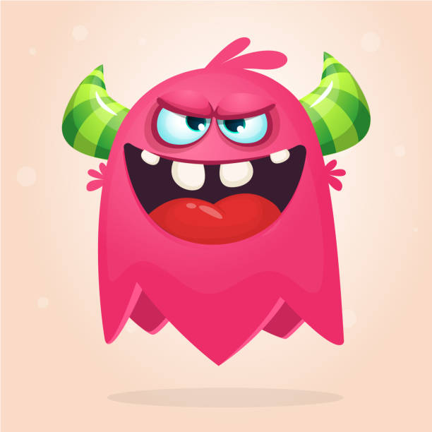 istock Happy cartoon monster. Vector Halloween pink furry monster 1004085648