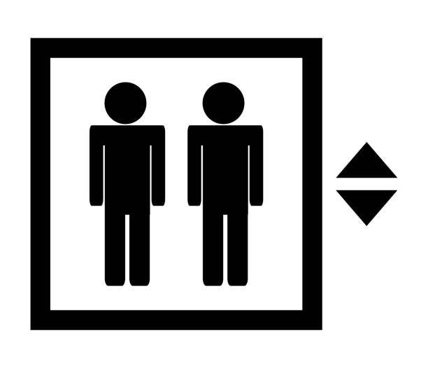 illustrations, cliparts, dessins animés et icônes de icône vector noir d’ascenseur ou ascenseur isolé sur fond blanc - office building building exterior white background isolated