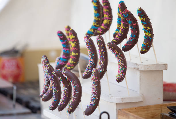 Chocolate coated bananas, a delicious kid desert at Kitakami Tenshochi Park, Iwate, Japan