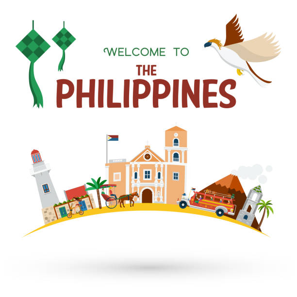 필리핀의 랜드마크와 아이콘의 그림 - san agustin stock illustrations