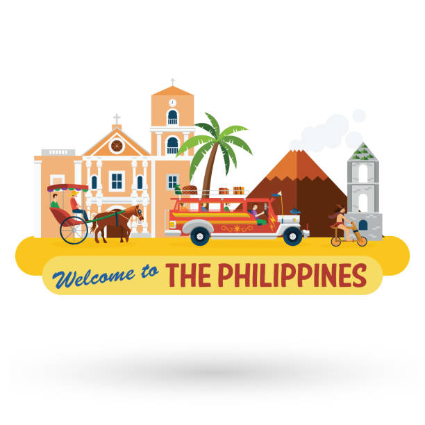 필리핀의 랜드마크와 아이콘의 그림 - philippines stock illustrations