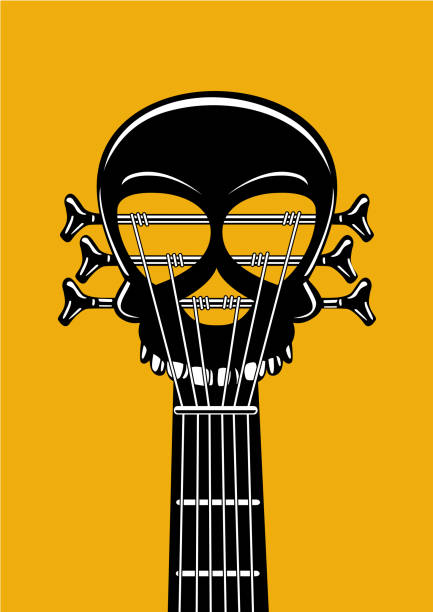 ilustraciones, imágenes clip art, dibujos animados e iconos de stock de riff de guitarra con el cráneo. - riff