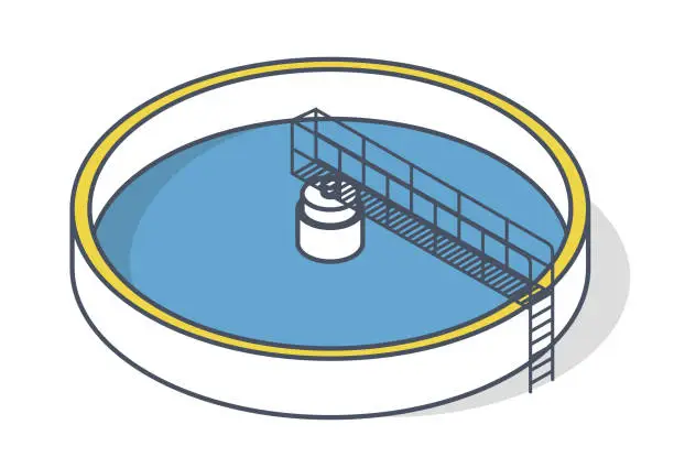 Vector illustration of Wastewater treatment plant in stylized outline vector symbol. Isometric infographics