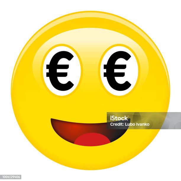 Euro Smiley Emoticon Yellow Laughing 3d Emoji With Black Eur Symbols In Place Of Eyes And Red Opened Mouth Stock Illustration - Download Image Now