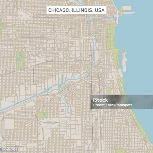 Chicago Illinois Us City Street Map Stock Illustration - Download Image Now - Map, Chicago - Illinois, Illinois