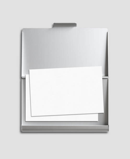 istock Business card and cardholder mockup isolated on grey 1004170148