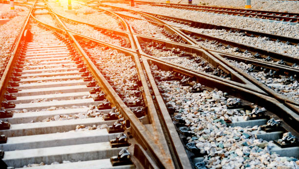 istock Closeup of train line crossing 1004175316