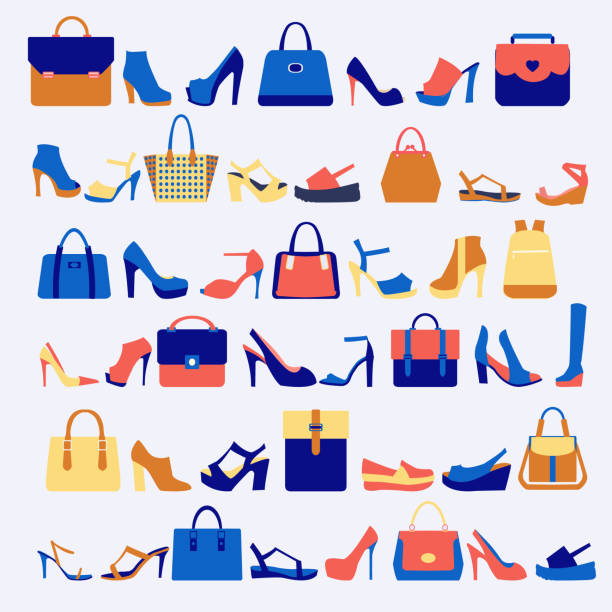 Set icons of fashion bags and shoes vector art illustration