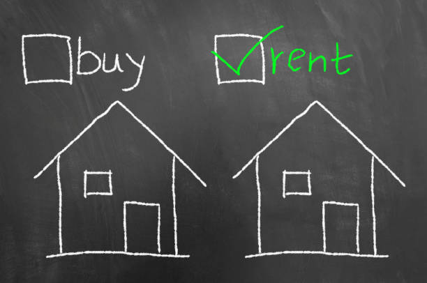 istock Buy rent house chalk drawing on blackboard 1004183736