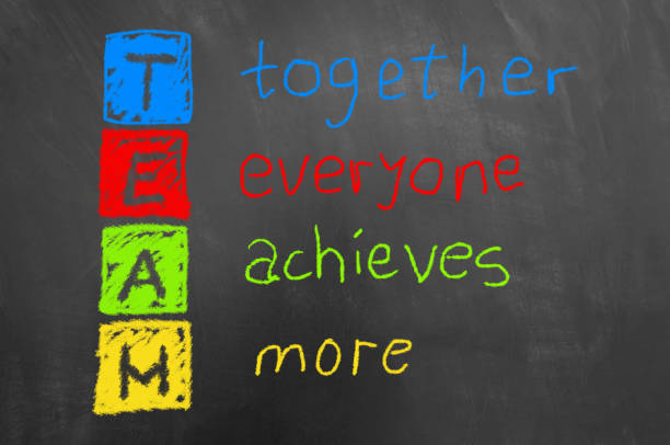 istock Together everyone achieves more colorful team text on chalkboard 1004183870