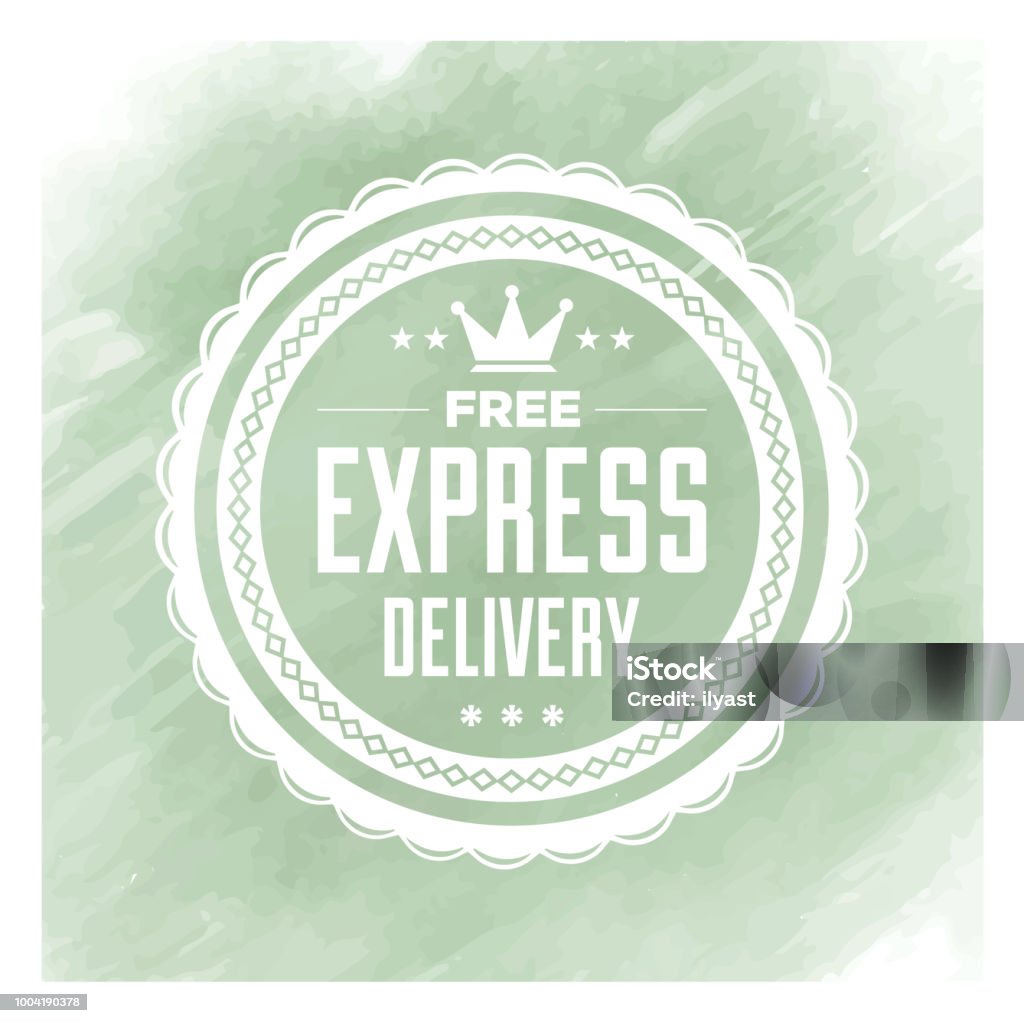 Express Delivery Badge Watercolor Background Vector delivery badge design over watercolor background. Free of Charge stock vector