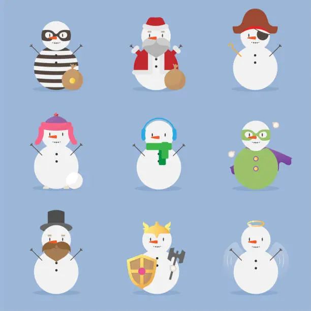 Vector illustration of Snowman character emotion kawaii winter and christmas collection