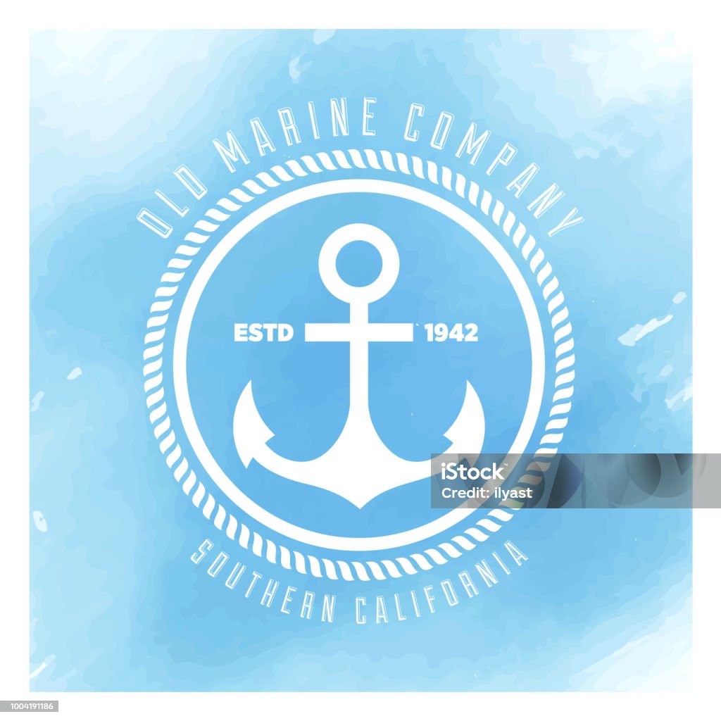 Anchor Badge Watercolor Background Vector sailor badge design over watercolor background. Backgrounds stock vector