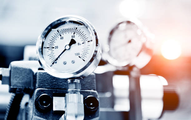 dispositivo de presión para el sistema de la industria - boiler steam pressure gauge gauge fotografías e imágenes de stock