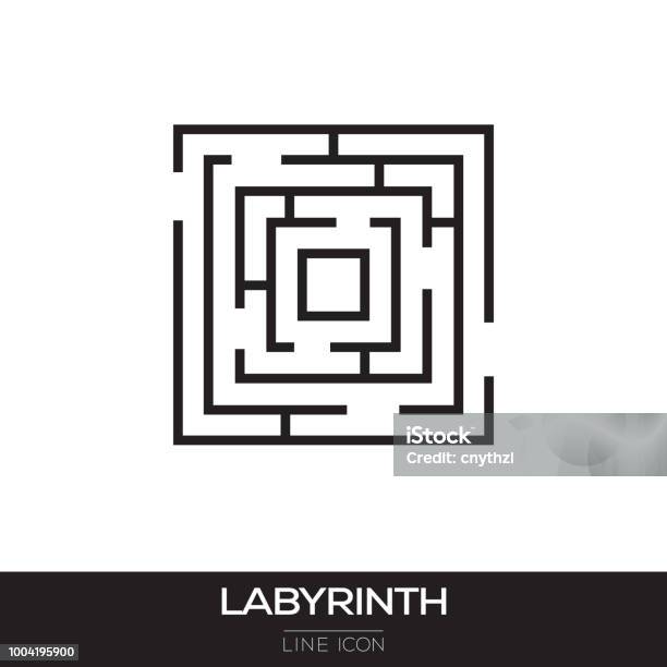 Labyrinth Line Icon Stock Illustration - Download Image Now - Maze, Icon Symbol, Square - Composition