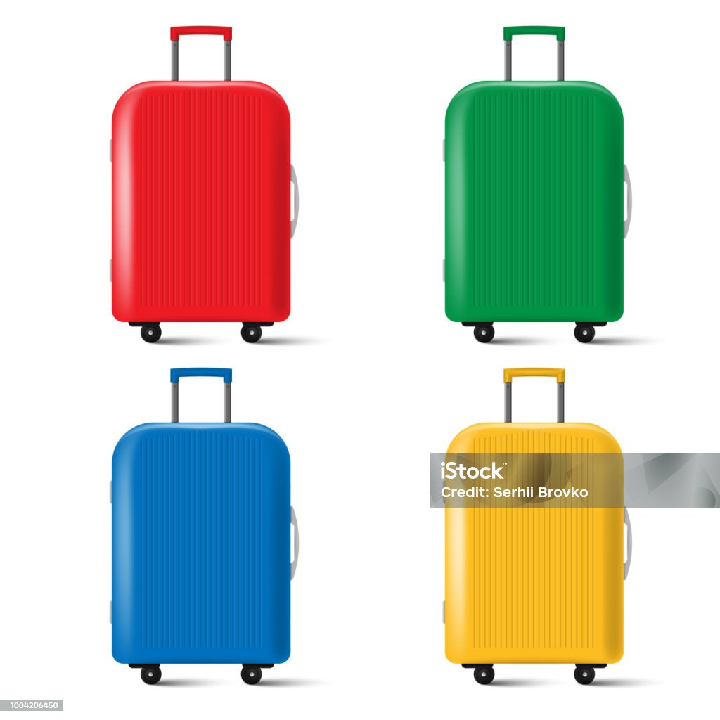 Set of travel suitcase with wheels isolated on white background. Vector illustration. Set of travel suitcase with wheels isolated on white background. Vector illustration. Eps 10. Suitcase stock vector