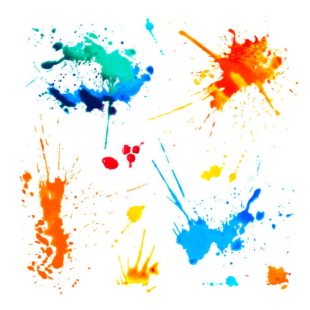 illustrations, cliparts, dessins animés et icônes de définissez des taches colorées sur fond blanc - watercolor painting drop paint splashing